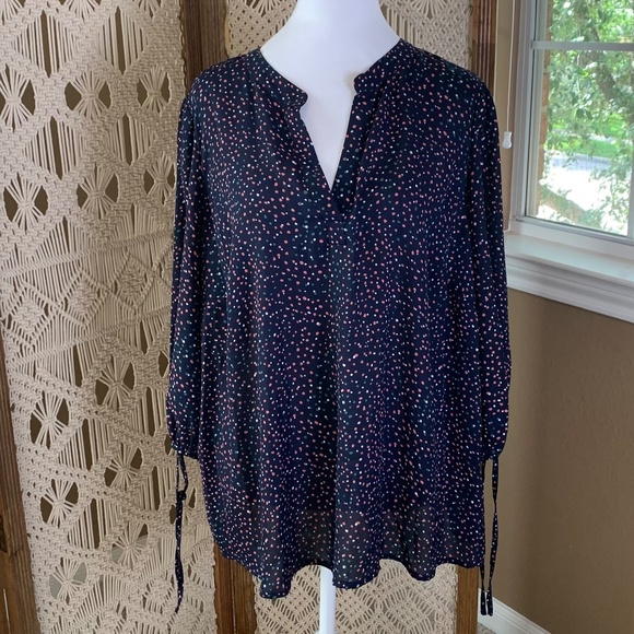 Collective Concepts Blouse Top Womens Plus Size 1x Popover Artsy Dots‎ V-Neck - Picture 1 of 8